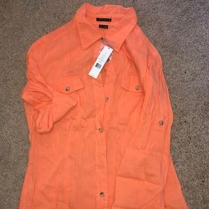 NWT Theory Dulcie Crunch Button Up Blouse Passionfruit Color Size Medium